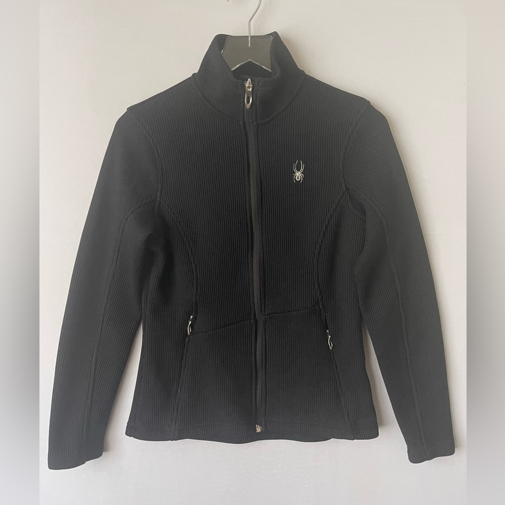 SPYDER Black Zip CORE Knit‎ Sweater Jacket Silver Logo M